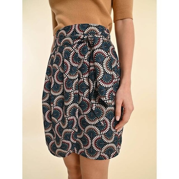 Molly Bracken Dresses & Skirts - Molly Bracken Geometric Fan Print Wrap Tulip Skirt Navy Blue Teal Coral NEW